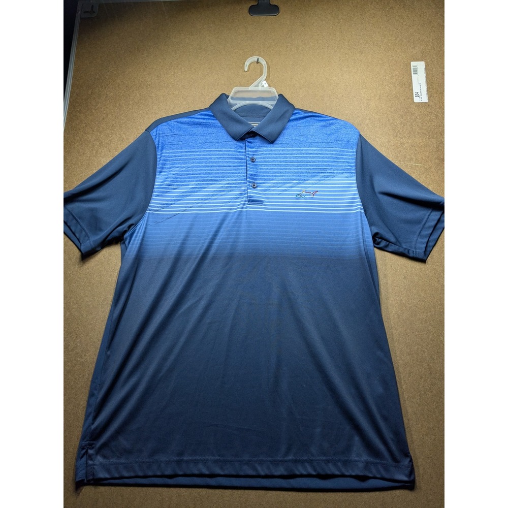Greg Norman Mens Play Dry Golf Polo Shirt Blue Ombre Stripe Large L Short Sleeve